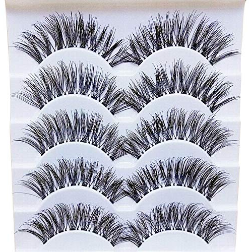 5 Paires 3D naturelles Look faux cils Bande Invisible Naturel Long Noir Cils Pleine Bande Réutilisable Handmade Messy naturelles 3D Croix Faux cils extensions pour maquillage