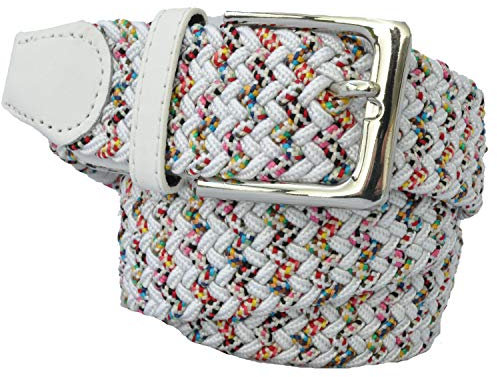 LisaModa Herren Stretch Flechtgürtel LM1000 Stretchgürtel Stoffgürtel Viele Farben (Weißmulti, 100-125)