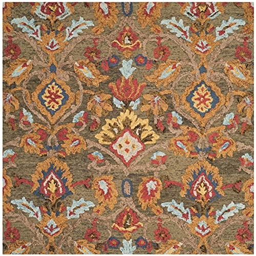 SAFAVIEH Blossom Collection Area Rug - 8' Square, Green & Multi, Handmade Wool, Ideal for High Traffic Areas in Living Room, Bedroom (BLM402B)