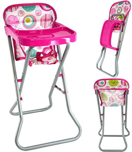 The Magic Toy Shop BiBi Doll Foldable Baby Doll Highchair with Metal Frame and Attached Feeding Table - Role Play Toys Baby Doll Accessories Pretend Play Reborn Dolls Accessories Dolls High Chair