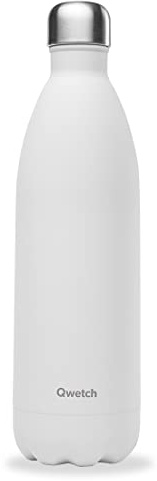 Qwetch - Bouteille Isotherme Matt Blanc 1L - Gourde Nomade Inox - 24h Froid et 12h Chaud - Etanche, Sans BPA & Réutilisable - Gourde isotherme pour Sport, Voyage, Bureau, Randonnée