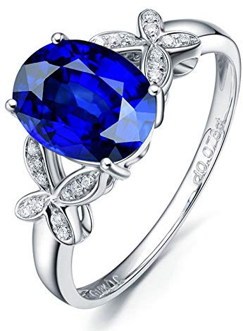 Beydodo Freundschaftsringe 750 Weißgold Schmetterling mit Tansanit 1.3ct, Trauring Damen Ringe Weißgold Verlobungsring Größe 57 (18.1)