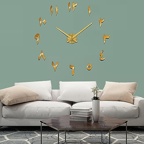 Coraltree Wanduhr Mit 3D Visuelle Aufkleber DIY Wanduhren arabische Ziffern 3D Spiegel Aufkleber Home Office Dekorationen (Gold)