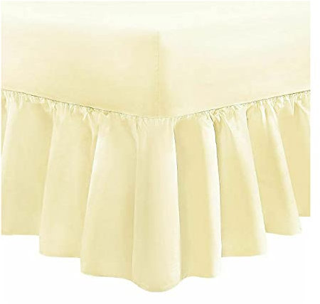 COTONWIZE® Cream Easy Iron Small Double Valance Sheet Polycotton Fitted Valance Sheet 4FT Bed, Frilled Base Fitted Valance Sheets, Poly Cotton Small Double Bed Valance Sheet