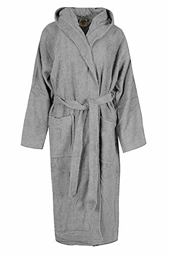 LJ Peignoir unisexe à capuche 100 % coton égyptien pour homme et femme en tissu éponge super doux extra absorbant de qualité hôtelière 650 g/m², gris, XL