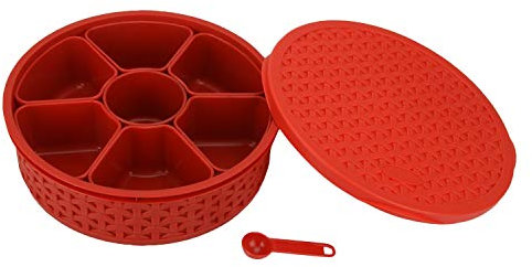 Plastic Masala Box, Spice Box, Masala Dabba, Authentic Indian Masala Dabba perfect for your spice storage with 7 containers and a FREE serving spoon (Red)