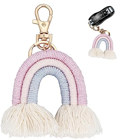 WADORN Weaving Regenbogen Quaste Schlüsselanhanger, Boho Rainbow Quaste Charm Makramee Keychain Charm für Auto Tasche Geldbörse Frauen Dekoration