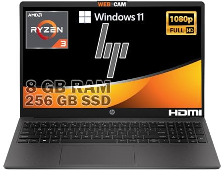 HP 255 G10 portable Ram 8 Go Ddr4, SSD Nvme 256 Go, écran Full HD 15,6, CPU Amd Ryzen 3 7320U, 4 Core 4,1 GHz, Wi-fi, 3 USB, Windows 11 pro, Libre office, prêt à l'emploi