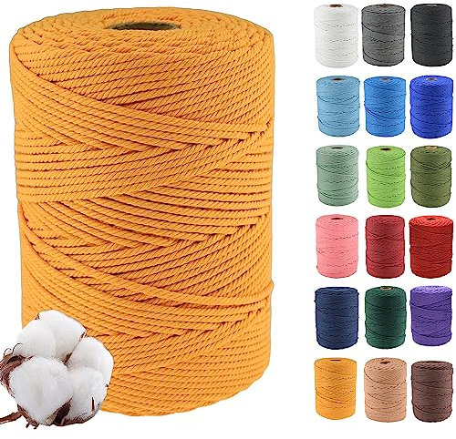 Klhamky 4mm×300m Natur Macrame Baumwollkordel - Baumwoll-Macrame-Seil, 4-Fach verdrillt aus 100% natürlicher Baumwolle für handgemachte Wandbehänge, DIY, Basteln, Stricken