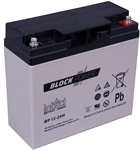 intAct Block-Power AGM Batterie 12V 24Ah - auslaufsicher und wartungsfrei - vielseitige AGM Versorgungsbatterie - für Freizeitbereich, Notstromanlagen, Sicherheitssysteme - Maße (LxBxH): 181x77x167mm