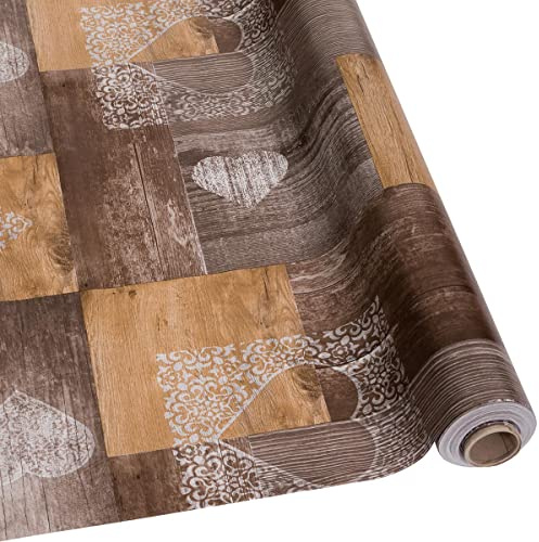 DéVa Wachstuchtischdecke Herzen Holz in 1,4m Breite (Meterware) - PVC Wachstuch - Outdoor und Indoor Tischdecke