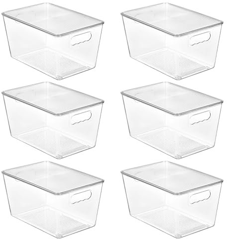 Vtopmart 6 Stück Aufbewahrungsboxen mit Deckel, stapelbare Kunststoffboxen zur küche aufbewahrung & organisation, perfekt für Bad, Schrank, Küche, Kühlschrank, Schrankorganisation(L)