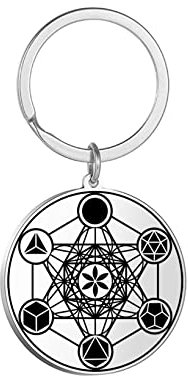 UNIFT Metatrons Würfel Schlüsselanhänger für Frauen Männer Edelstahl Heilige Geometrie Hexagramm Runde spirituelle Schlüsselanhänger Amulett-Schmuck (Silber)