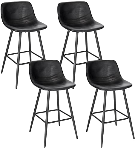 WOLTU 4X Barhocker mit Rückenlehne, Barstuhl mit Sitzhöhe 63 cm, ergonomischer Hocker im Bar, Polsterstuhl mit Kunstlederbezug, Vintage-Hocker Schwarz, Stuhl aus Metall, BH351sz-4