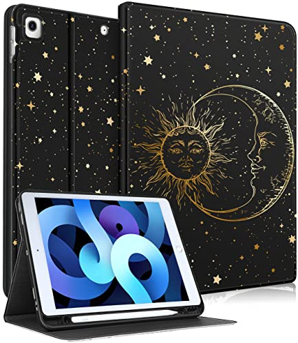 Uppuppy for iPad 9th/8th/7th Generation Case 10.2 Inch Girls Cute Boys Women Folio Smart Cover Pencil Holder Sun and Moon Aesthetic Cool Design Kawaii Teens Cases for iPad 7/8/9 Gen A2602 A2270 A2197