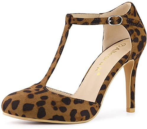 Allegra K Décolleté da donna con punta arrotondata e tacco a spillo e cinturino, Leopard, 40 EU