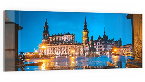 DEQORI Glasbild Echtglas | Motiv Altstadt Dresden am Abend | horizontal einteilig 125x50 cm | schöne Dekoration | Wandbild für Wohnzimmer, Schlafzimmer, Flur & Küche | moderne Wanddeko