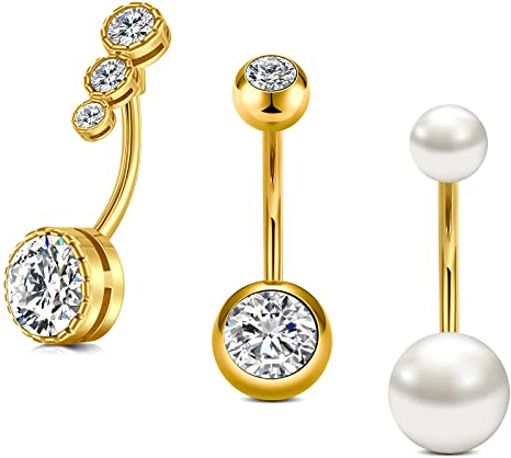 VCMART 3er Bauchnabelpiering 12mm Gold Bauchpiercing Chirurgenstahl Piercing Bauchnabel Ring Damen Frau