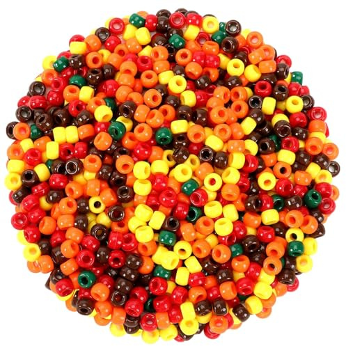 UPINS 1200 Pcs Fall Pony Beads - Autumn Thanksgiving DIY Crafts & Party Decoration Supplies