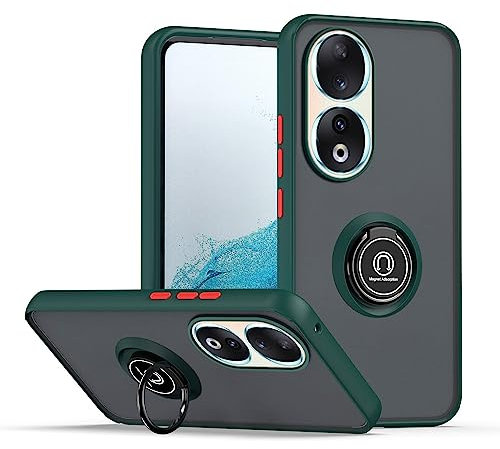 XINYEXIN Funda para Honor 90 5G, Funda con Soporte de Anillo, TPU + PC Translúcido Anti- Arañazos Carcasa Protectora Antigolpes Case Cover - Verde Oscuro