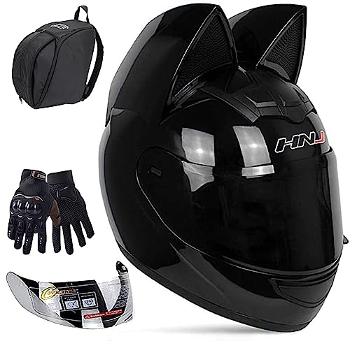 Full Face Motorradhelme Mit Katze Ohren Adult Flip Up Visiere Motocross Helm Motorrad-Crash-Modular Helmet Leichtbau ECE Certified Roller-Helm F, XL=60-62CM
