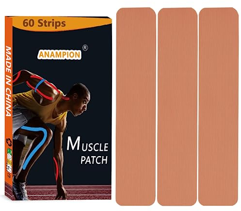 ANAMPION Kinesiotapes Vorgeschnitten 60 Streifen 5cm*25cm, Wasserfestes elastische Muskeln zum Trainieren Tape für den Sport, Knie, Schulter und Ellenbogen(Hautfarben)