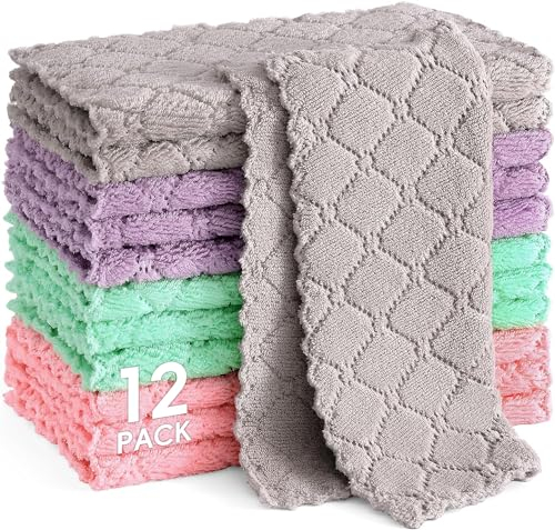 Moosfor Reinigungstücher Mikrofasertücher Waschbar Putzlappen Mikrofaser Weiche Fusselfrei Geschirrtücher Lappen Küchentücher, 12 Stück, 25x25 cm, Gemischte Farbe
