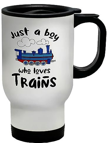Shopagift Trains Locomotive Travel Mug Just a Boy who Loves Trains Gift Stainless Steel 14oz Cup