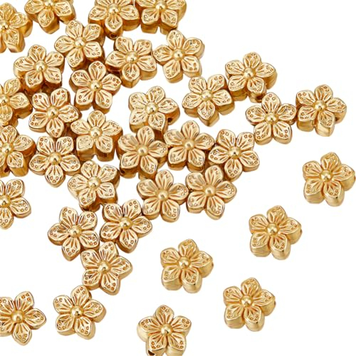 Beebeecraft 1 Box Mit 50 Stück Blumenperlen 18 Karat Vergoldetes Messing Lose Perlen 0.5 mm Loch Blumen Abstandsperlen Lose Perlen Zubehör Für DIY Armband Halsketten Und Schmuckherstellung