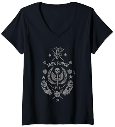 Call of Duty: Modern Warfare 2 Task Force 141 Retro Logo T-Shirt mit V-Ausschnitt