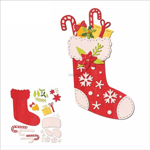 XMZZMX Weihnachtsstiefel Krücke Metall-Stanzformen für Kartenherstellung, Papierprägung, Stanz-Set, Aufbewahrungstaschen, Zubehör, Scrapbooking-Schablonen