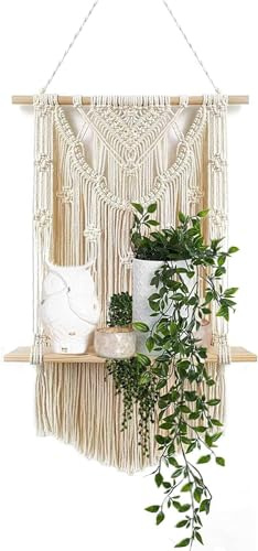 Dytabepl Makramee Wandbehang Regal, Einstufiges Schwebendes HäNgendes Regal Organizer AufhäNger, Wand
