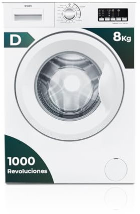 Svan Lavadora 8Kg Carga Frontal Blanco SL8000DTD. 2200W, 1000rpm, 15 Programas, Función Stop&Go, Clase de Eficiencia Energética D