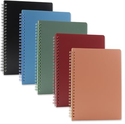 Aacehlh 5 Pack Spiral Notebooks 8.3 x 5.7, 80 Sheets College Ruled Notebook with Plastic Waterproof Cover, 100GSM Thick Paper, A5 Lined Journal for Office, School,Home and Gifts
