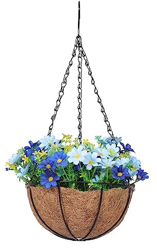 PRETYZOOM Cesta Colgante De Flores Artificiales Decoración Colgante para Jardín Cesta De Flores para Jardinería Cadena para Exteriores Color Azul