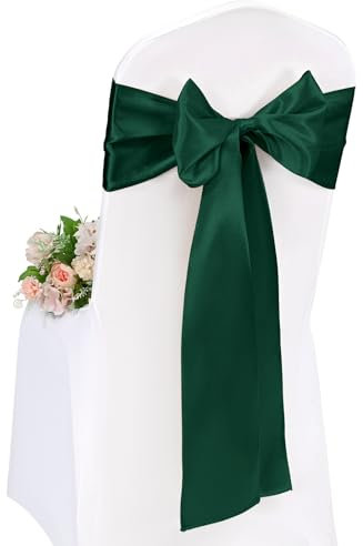 Pesonlook 50 Stück Dunkelgrün Satin Stuhlschärpen Stuhl Dekorative Schleife Entworfene 17 x 275 cm Stuhlschärpen Schleife Krawattenband für Hochzeit Party Hoteldekoration (Dunkelgrün)