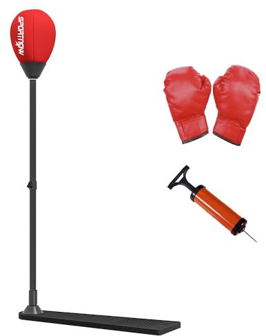 SPORTNOW Sac de Frappe Vitesse autoportant Punching Ball Hauteur réglable 70-105 cm avec Gants et Pompe à Main