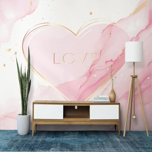 Papier Peint Intissé Amour Marbre Rayé, Papier Peint Photo HD Fresque Murale Rose pour Salon Chambre Cuisine Restaurant 200 x 140 cm (L x H) Décoration Murale Fresque