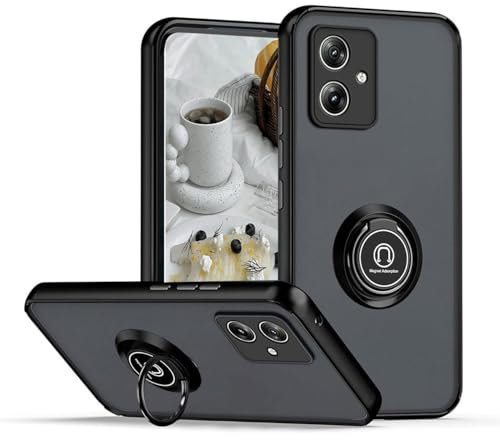 YUEQIAN Funda para Motorola Moto G14, Anillo Soporte Giratorio de 360°Antigolpes Estuche, Ultradelgado Translúcida Esmerilada Suave TPU + Dura PC Carcasa, Negro