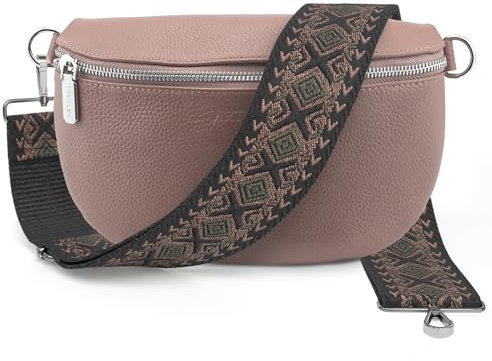 Artvall - Umhängetasche Echtleder Tasche Handtasche Leder Bauchtasche Klein mit Schultergurt Design Taschenband abnehmbar verstellbares Riemen Crossbody Bag Echt Ledertasche Damen mit Reißverschluss