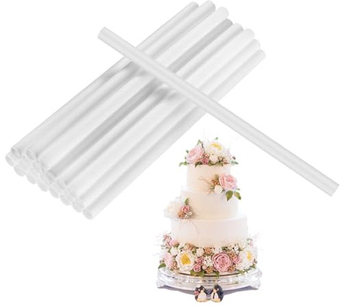 24 Pcs Cake Dowels for Tiered Cakes, 9.44 Cake Supports for Tiered Cakes, Plastic Cake Support Rods, Cake Dowel Rods Set, White Cake Stand Sticks for Tiered Cake Construction Stacking Supporting