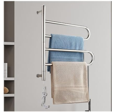 Elektrisch beheizte Handtuchhalter für Badezimmer, Spa, Hotels, an der Wand montierter Handtuchwärmerhalter, schwenkbarer Handtuchwärmer aus Edelstahl, fest verdrahtet