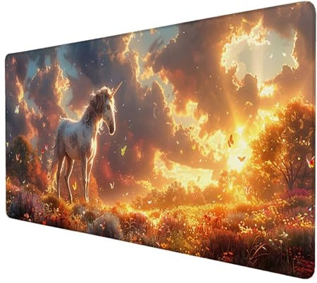 Schreibtischunterlage, Einhorn Mauspad XXL 90 x 40 cm, Erweitertes Gaming-Mauspad mit Genähten Kanten, Rutschfeste Wasserdichte Gummiunterseite Mauspad Tier, für Büro, Zuhause, Schreibtischdekor R-2