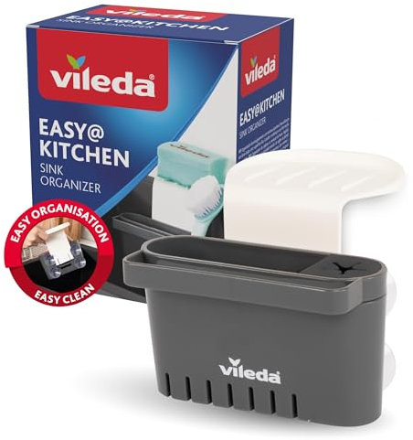 Vileda Schwammhalter Spülbecken - Ohne Bohren - Schwammhalter Küche mit Saugnapf - Mini Spülbecken Organizer für Schwämme & Bürsten - Langlebig & Einfache Anbringung