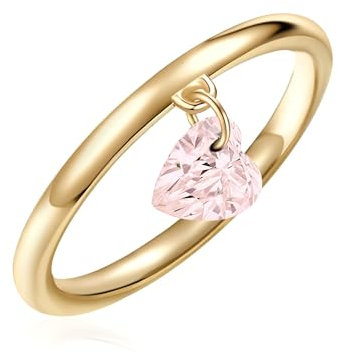 Glanzstücke München Damen Silberring aus 925/- Sterling Silber gelbvergoldet 14 Karat mit Rosenquarz Herz
