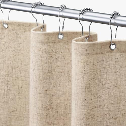 Awellife Rideau de douche en lin texturé de style rustique bohème pour salle de bain - 91,4 x 183 cm (l x L)