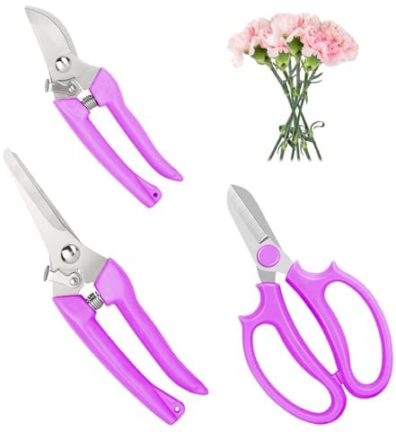 Garden Scissors 3Pcs Floral Shears with 3 Different Blades,Floral Scissors with Comfortable Grip Handle for Cutting Flowers Trimming Plants Purple