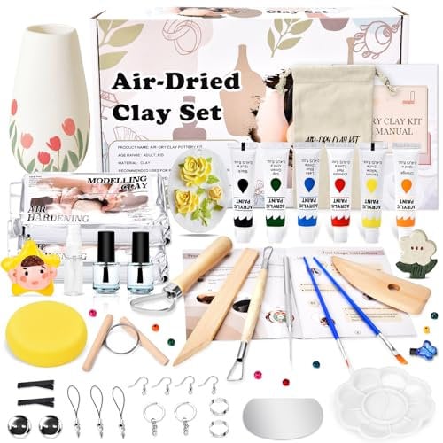 Herenear Kit de Poterie en Argile pour la Maison, Kit Argile Autodurcissante pour Débutants, Cadeau pour les Amateurs de Poterie Artisanale, Cadeau Créatif (Kit de Poterie)