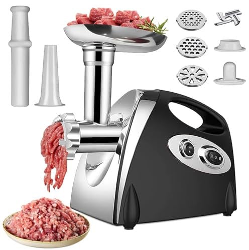 Hachoir Viandes Électrique, 2800W Hachoir Électrique, 3 en 1 Hachoir à Viande Acier Inoxydable avec 3 plaques de Broyage en Acier Inoxydable et Kubbe, Hachoir a Viande pour Légumes Saucisses (Noir)