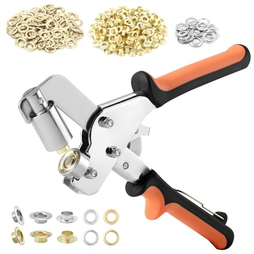 Eyelet Punch Kit, 10mm Grommet Pliers with 300 Pcs 10mm Metal Eyelets | 3/8 Inch Heavy Duty Magnetic Grommet Tool Kit for Tarps, Fabric, Leather, Tents, Vinyl, Canvas, Paper, PVC, DIY Crafting